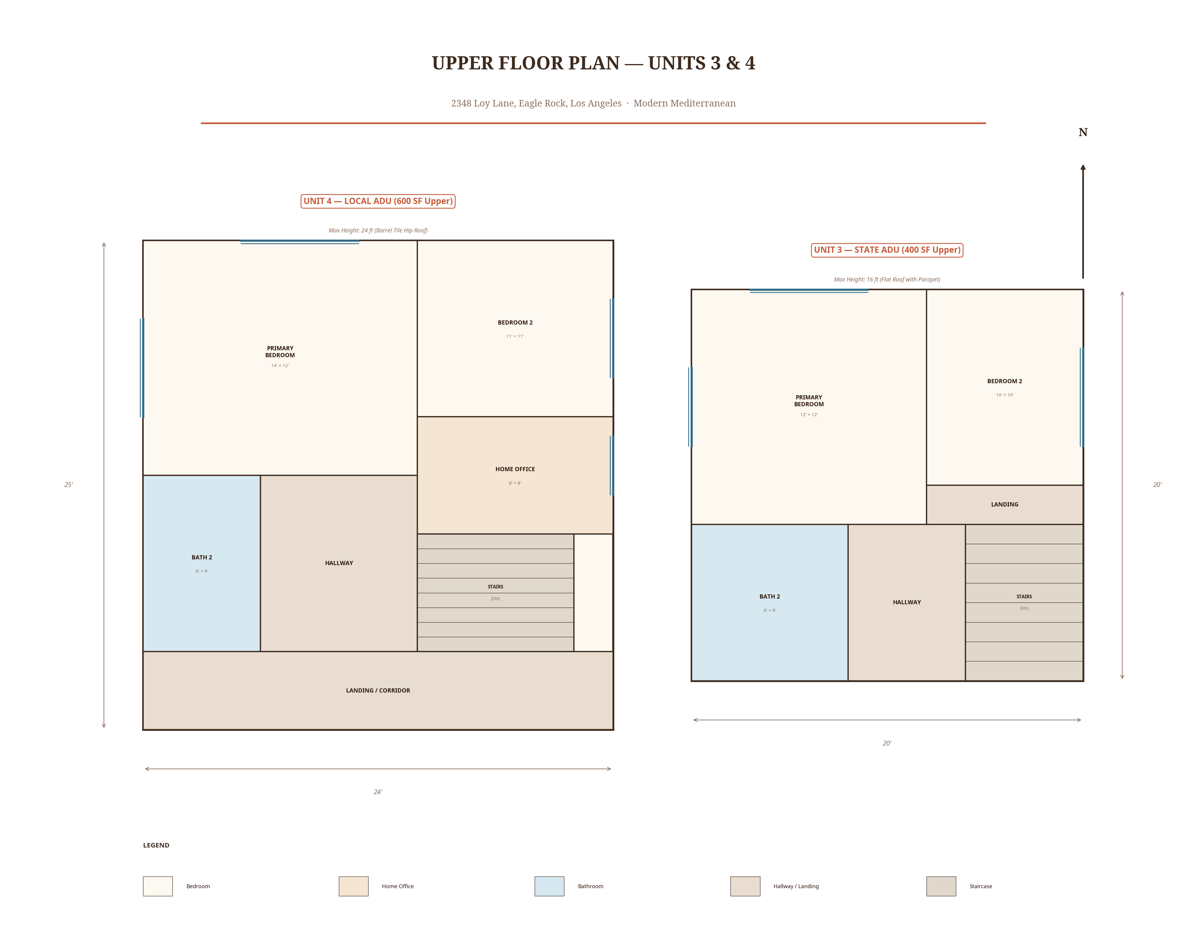 Upper floor plan showing Units 3 and 4